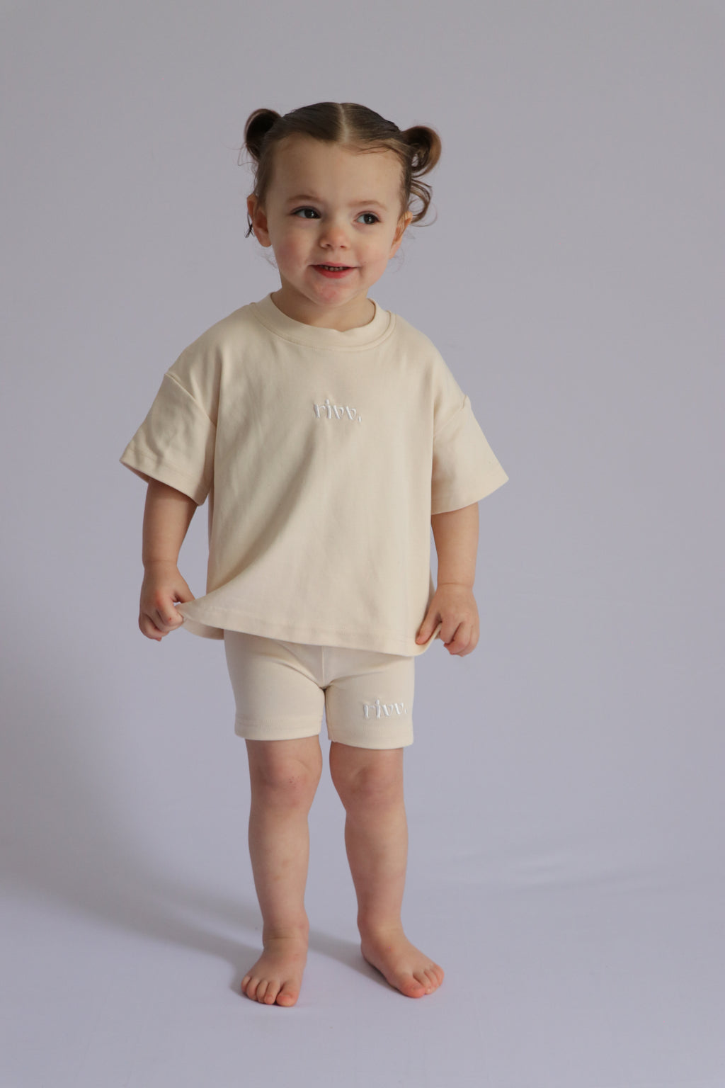 Kids Cotton Stretch Shorts - Oat
