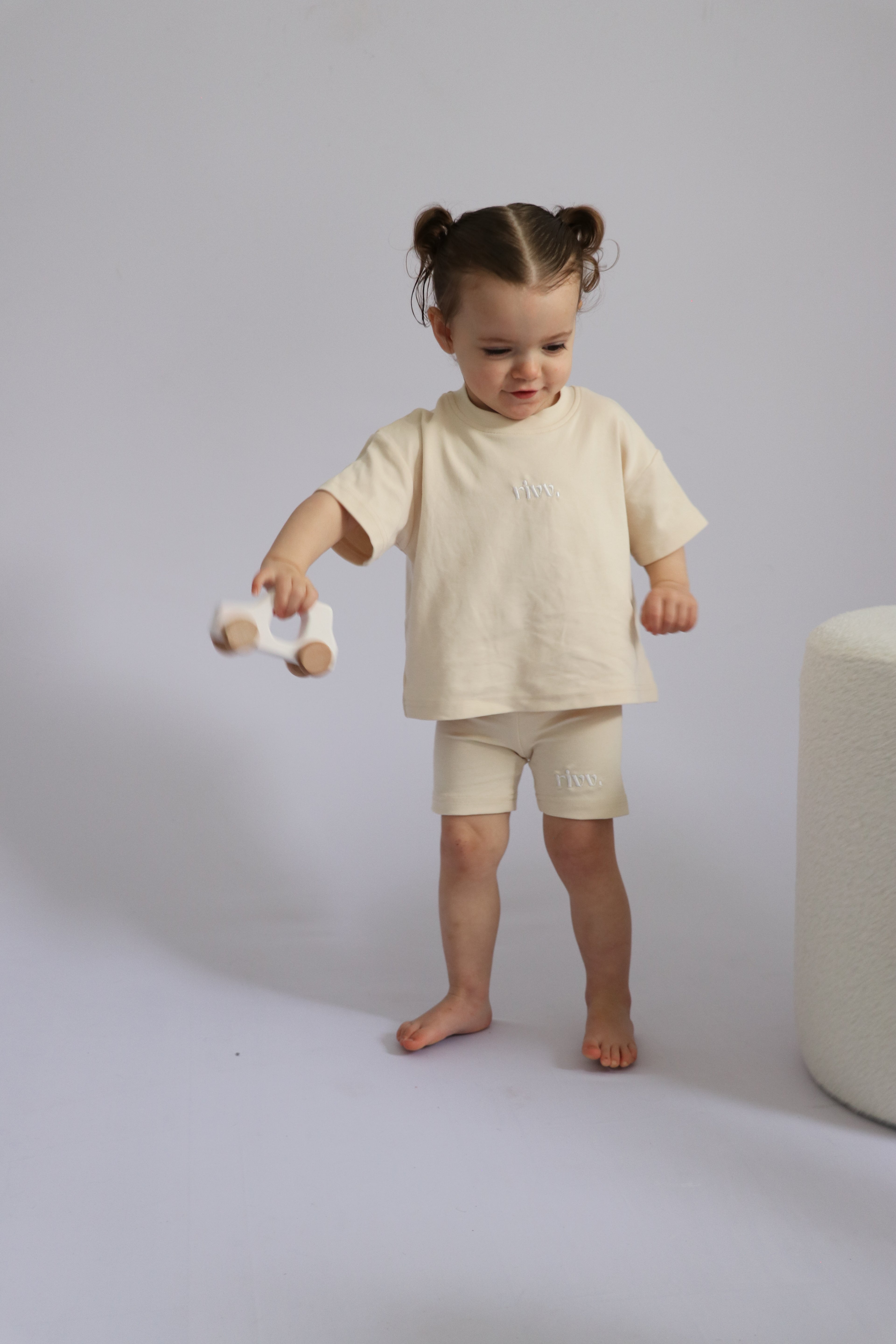 Kids Cotton Stretch Shorts - Oat